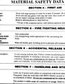 An example Material safety data sheet (MSDS), giving instructions for handling a hazardous substance.