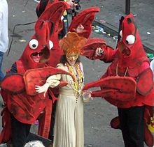 Costumed revelers during the 2011 Mardi Gras season Menacing mudbugs.jpg