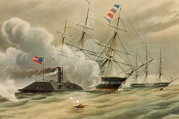 CSS Virginia ramming and sinking Cumberland, 1862.