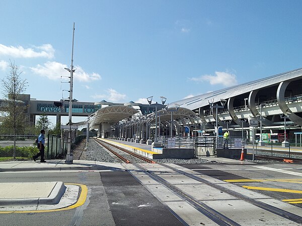 Miami Intermodal Center serves as a hub for intercity transportation, primarily Tri-Rail and Miami-Dade Transit. Pictured in March 2015.