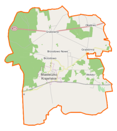 Mapa konturowa gminy Miasteczko Krajeńskie, u góry znajduje się punkt z opisem „Grabówno”