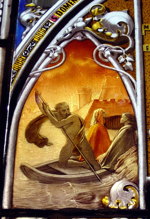 Phlegias with Dante and Virgil, stained glass in Museo Poldi Pezzoli in Milan