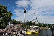 Deutsch: BMX-Fahrer beim Munich Mash 2023 auf der BMX-Bühne beim Theatron im Olympia Park