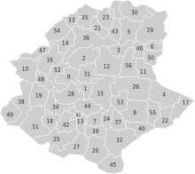 Gemeinden bis 1970 (Nummern, siehe umstehende Liste)