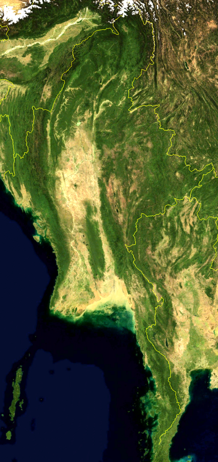 An enlargeable satellite image of Myanmar