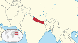 Situo de Nepalo en ĝia regiono.