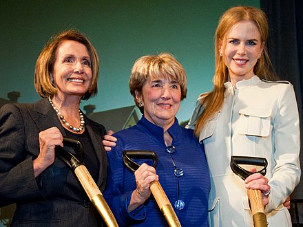 Kidman (right) attending the 'International Center to End Violence' with Nancy Pelosi (left) and Esta Soler (center) in 2010