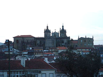 Exterior view of the cathedral with its bishopric dependencies and fortified look.