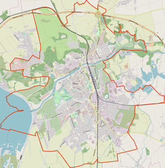 Mapa konturowa Nysy, w centrum znajduje się punkt z opisem „Nysa”