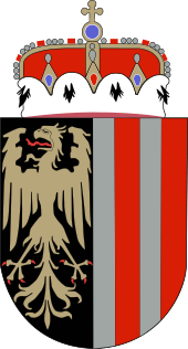 Coat of arms of Upper Austria crowned with the archducal hat Oberosterreich Wappen.svg