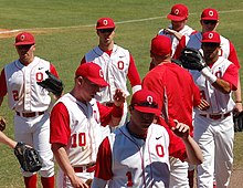 Buckeyes baseball players before a 2009 game Ohio State (3335623823) (cropped).jpg
