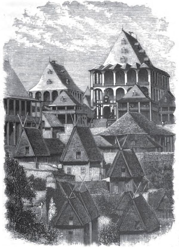 Ranavalona built the largest structure in the Rova compound of Antananarivo, a wooden palace (upper right) called Manjakamiadana, which was later enca