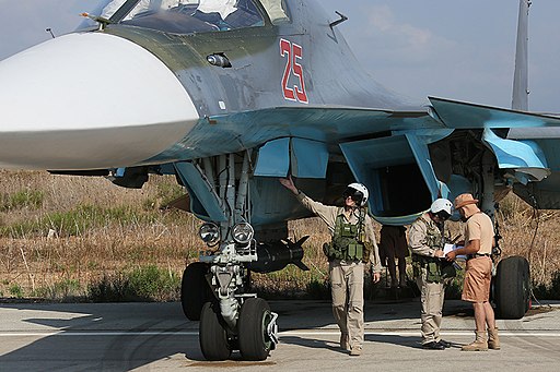 Performing checks on Sukhoi Su-34 at Latakia, Syria
