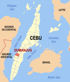 Mapa sa Sugbo nga nagpakita sa nahimutangan sa Dumanjug