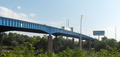 Schuylkill Expressway Bridge, built 1956, reconstructed 2010, carries I-76 (Schuylkill Expressway) over the Schuylkill River in Philadelphia, Pennsylvania. View from the University Avenue ramp to I-76 northbound, looking southeast