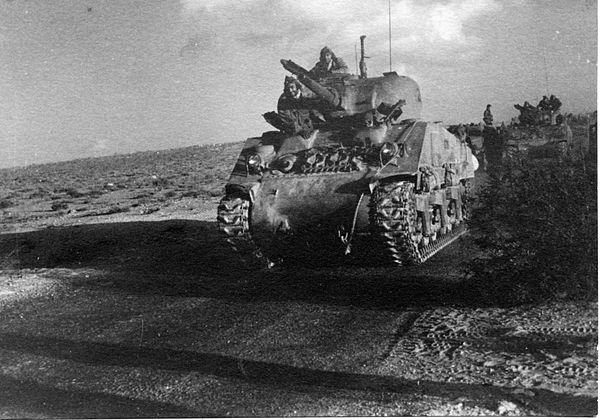 A Palmach M4 Sherman tank leading a convoy