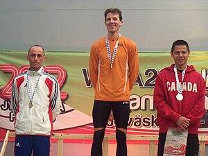 Podium des Championnats du Monde 800 mètres vétérans à Jyvaskyla.JPG