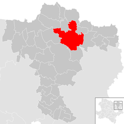 Kommunens läge i distriktet Mistelbach