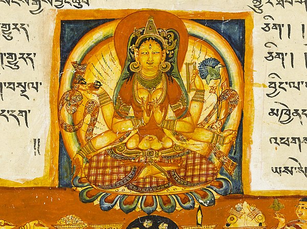 Prajñāpāramitā Devi, a personification of Transcendent Wisdom, Folio from a Tibetan 100,000 line Prajñāpāramitā manuscript