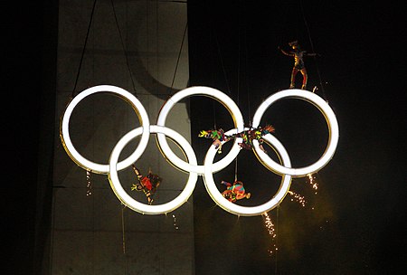 Presentation of the Olympic Rings at the Opening Ceremony for the 2018 Summer Youth Olympics.jpg