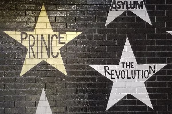 Stars honoring Prince and his band The Revolution on the outside mural of the Minneapolis nightclub First Avenue