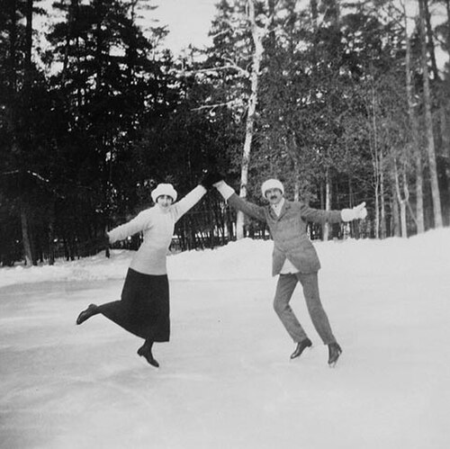 Princess Patricia and Major Worthington on the skating rink at Rideau Hall in 1914