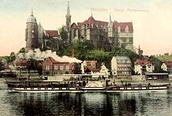 Paddle steamer Bodenbach in front of the Albrechtsburg in Meißen