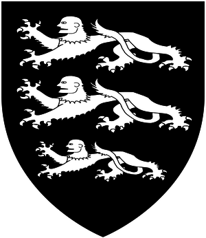 Arms of Radford of Radford: Sable, three lampagoes passant coward in pale argent RadfordArms.png