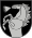 Ein Wappen, das ein silbernes Pferd darstellt, das sich aufbäumt und wiehert, auf dunkelgrünem Hintergrund, umrandet von einer dünnen silbernen Linie