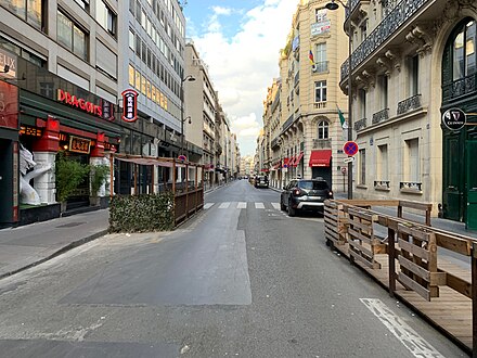 The International Herald Tribune started out at 21 Rue de Berri in central Paris, visible here as the fifth building on the left (as seen in 2021)