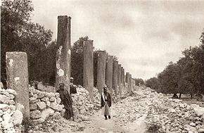 Strada cu colonadă din Samaria elenistică, fotografie din anii 1920