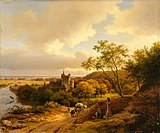 Barend Cornelis Koekkoek (1845): Een kasteel tussen bomen aan een rivier-'Een kasteel tusschen geboomte aan eene rivier, Amsterdam Museum.