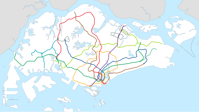 A diagram of the physical spread of the MRT network across the island.