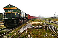 A Siliguri-based WDG4 with a Freight Train enters Katihar Junction
