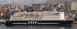 SNAV Sardegna in 2011 docked in Palermo, Italy SNAV Sardegna 2011 Port of Palermo.jpg