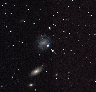 ESO image of hypernova SN 1998bw in a spiral arm of galaxy ESO 184-G82