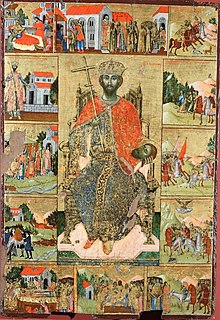 Icon from the Ardenica Monastery, with scenes of the Jovan Vladimir's life and miracles according to his Greek hagiography Saint Jovan Vladimir (Ardenica).jpg