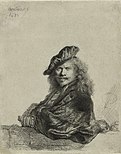 Self-portrait leaning on a Sill, etching, 1639