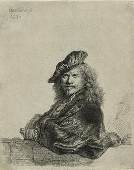 Self-portrait leaning on a Sill, 1639, etching, National Gallery of Art
