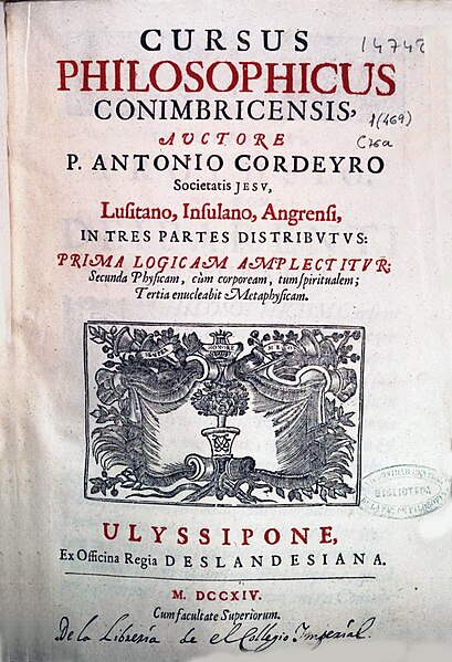 File:Sociedade de Jesus, Cursus philosophicus conimbricensis - Auctore P. Antonio Cordeyro - 1714 - Image 223933.jpg