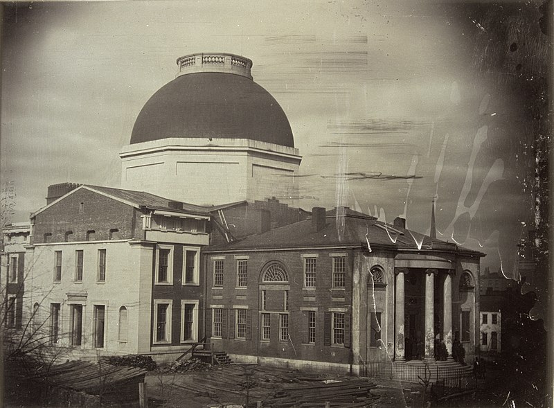 File:St. Louis Courthouse (Old Courthouse) showing unfinished portion of new building and earlier courthouse still remaining.jpg