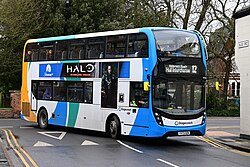 Stagecoach in Hull's 11765, a 2023 ADL Enviro400 MMC, rounds the corner onto College Street in Sutton-on-Hull while working a 12 to Hull Interchange.