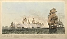 Defeat of Adml. Linois by Commodore Dance, Feby. 15th. 1804, William Daniell Strait of Malacca and Pulau Aur, 1804 RCIN 735108.jpg