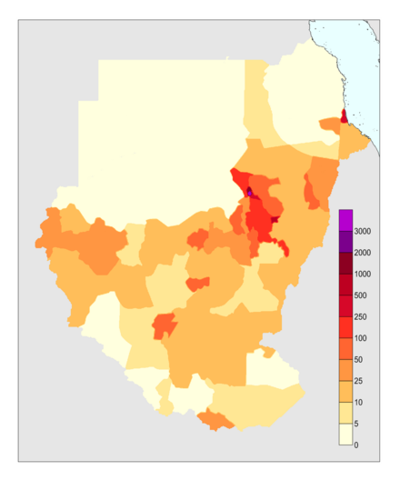 Sudan 2010 estimated population density.