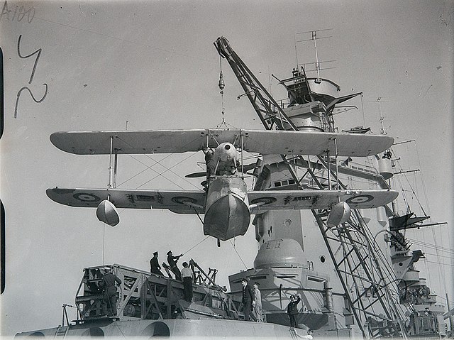 Hoisting a Walrus amphibian aboard