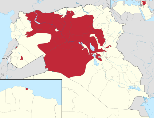 In red: the area controlled by the Islamic State of Iraq and the Levant (ISIL) proto-state in December 2014