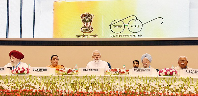 File:The Prime Minister, Shri Narendra Modi at an event to mark the Swachh Bharat Diwas the 3rd anniversary of the launch of Swachh Bharat Mission and the conclusion of “Swachhata hi Sewa” fortnight, in New Delhi.jpg