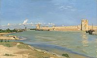 Frédéric BazilleFrench, 1841 - 1870The Ramparts at Aigues-Mortes1867oil on canvasoverall: 60 x 100 cm (23 5/8 x 39 3/8 in.)framed: 78.7 x 116.2 x 7 cm (31 x 45 3/4 x 2 3/4 in.)Collection of Mr. and Mrs. Paul Mellon1985.64.1