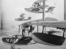 Fleet Air Arm Supermarine Walrus amphibious aircraft, flying in close formation, an example of the type used by 765 NAS. The Royal Navy during the Second World War A24215.jpg