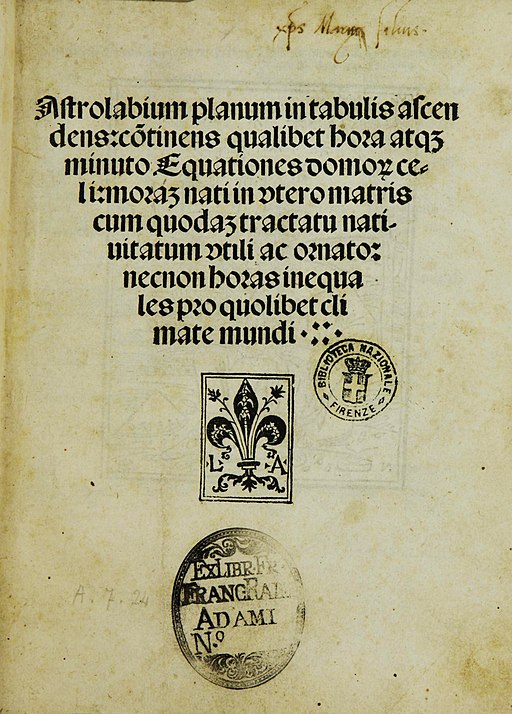 Title page of the Astrolabium of Johannes Engel, printed by Johann Emerich, Venice 1494